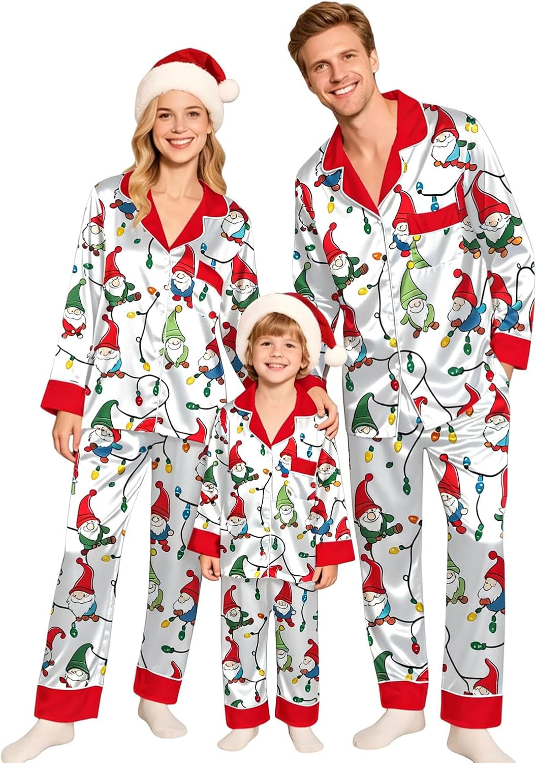 Family Christmas Pajamas Matching Sets Satin Silk Xmas Jammies