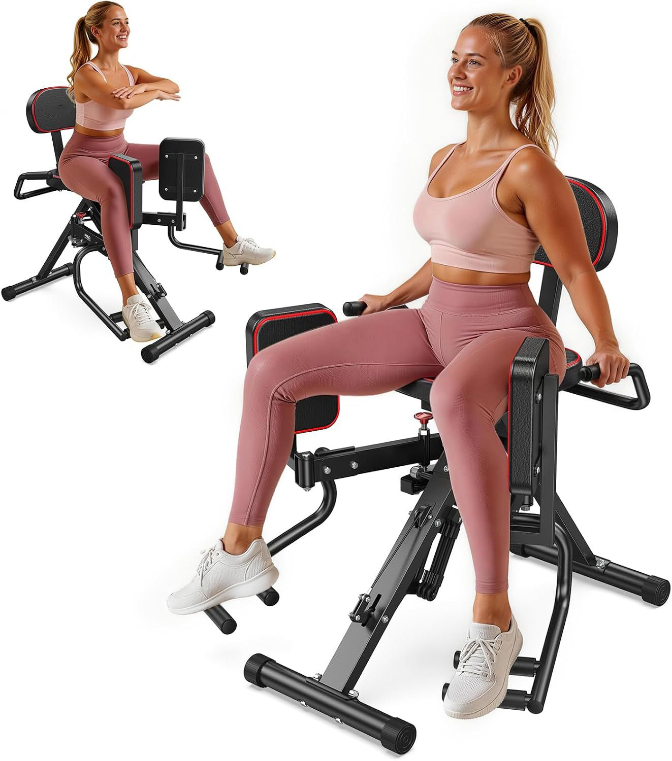 HA1 2-in-1 Hip Abductor and Adductor Machine, Glute & Inner Thigh Workout Equipment for Home Gym, Leg Workout and Booty Builder with 6 Adjustable Resistance Bands and Dual Foot Bar