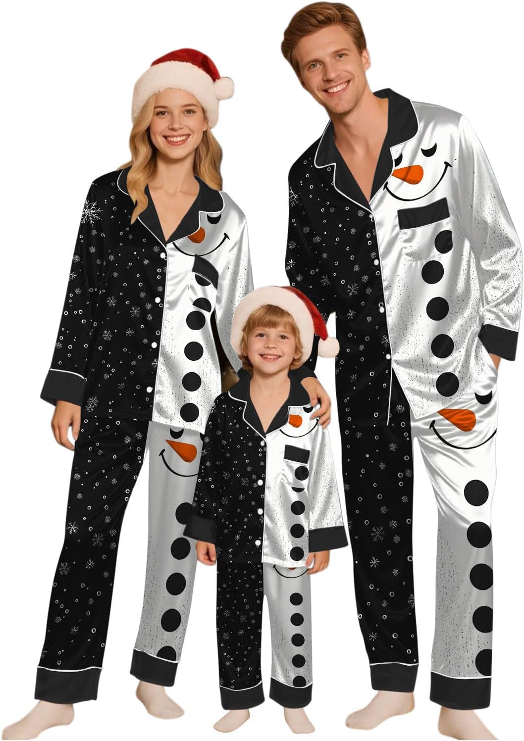 Family Christmas Pajamas Matching Sets Satin Silk Xmas Jammies