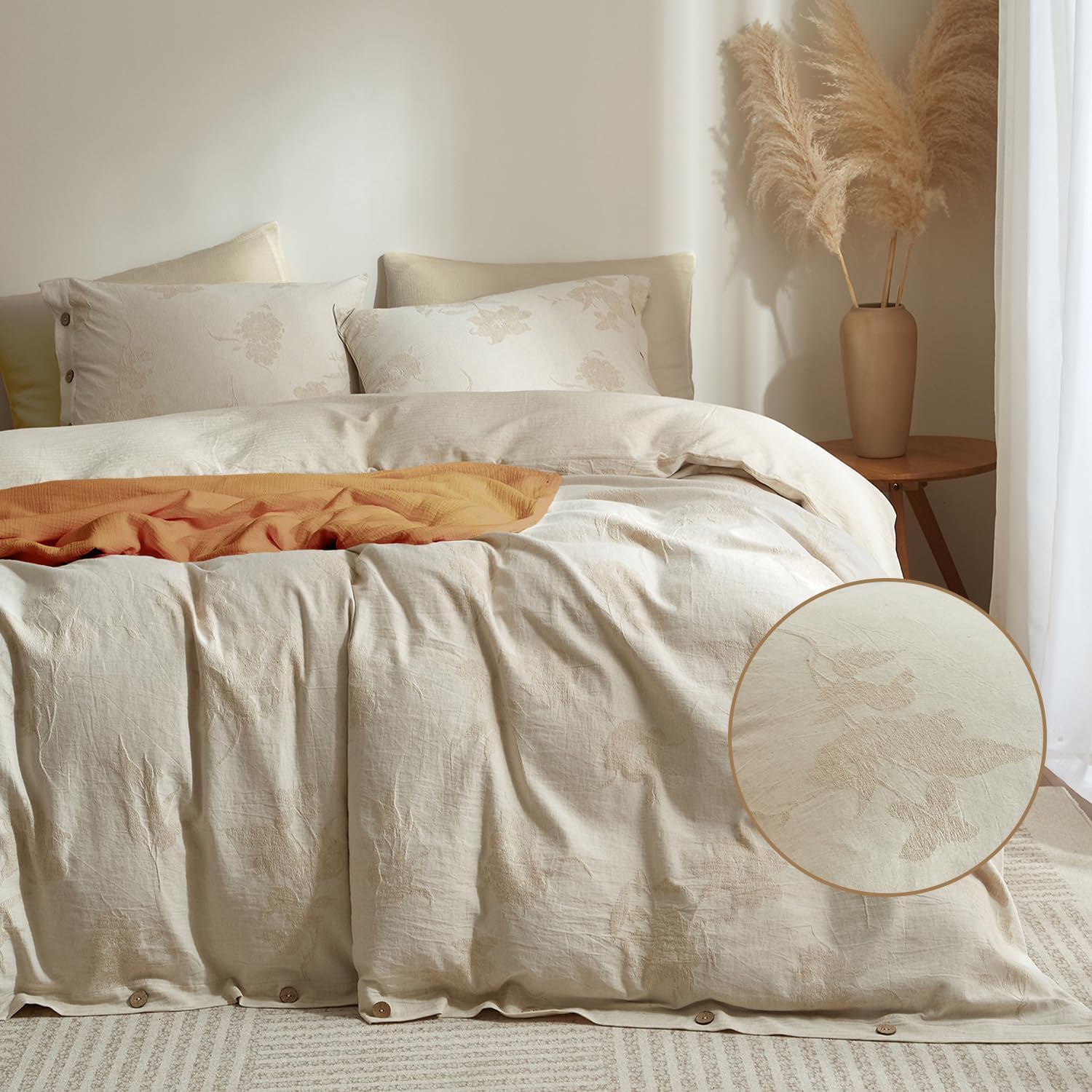 Duvet Cover Set King Size Bird Flower Pattern Soft Long Staple Cotton Floral Bedding Comforter Cover Set with Zipper Ties for Women and Men, Ultra Soft, Breathable, Easy Care-King Size