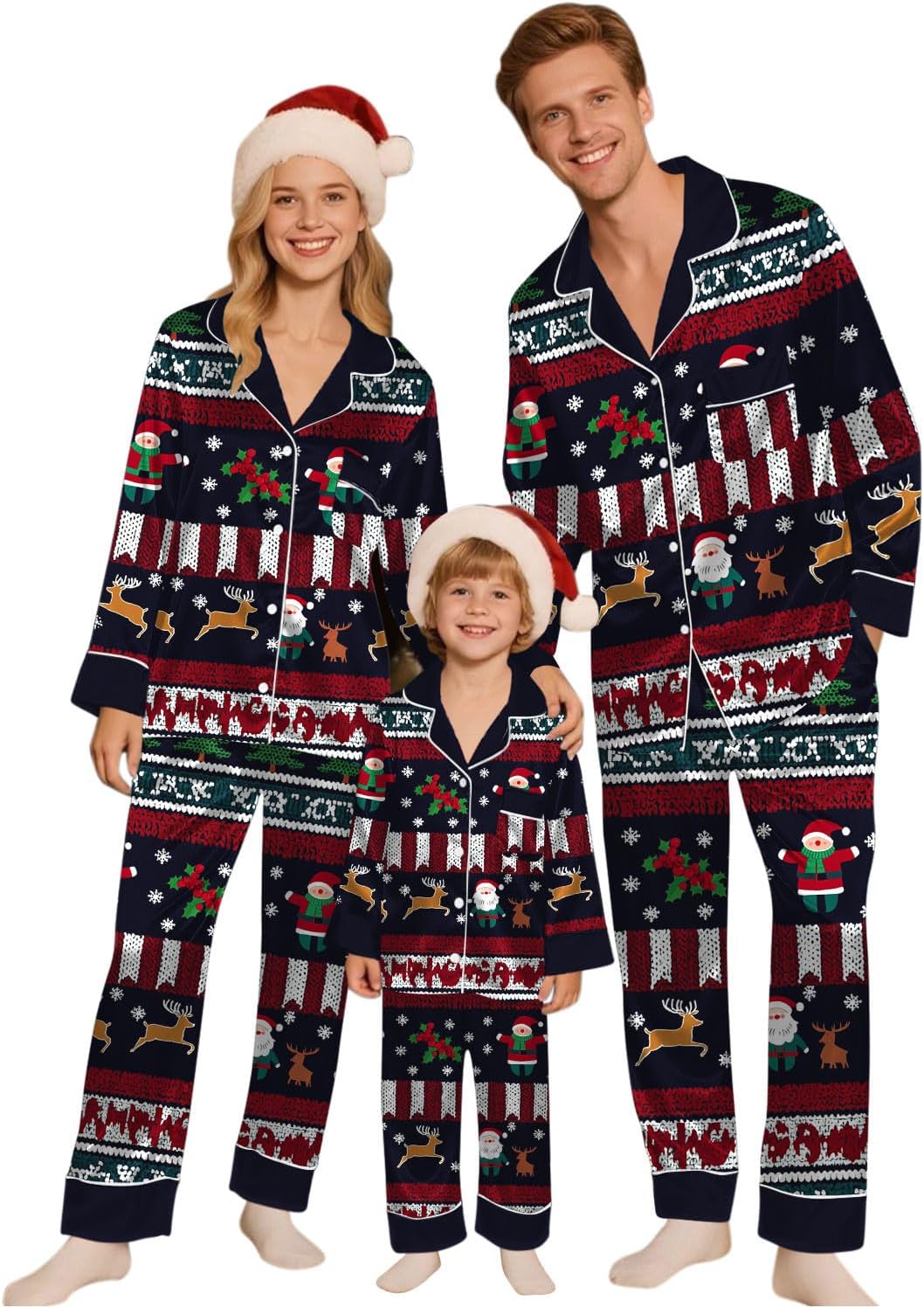 Family Christmas Pajamas Matching Sets Satin Silk Xmas Jammies