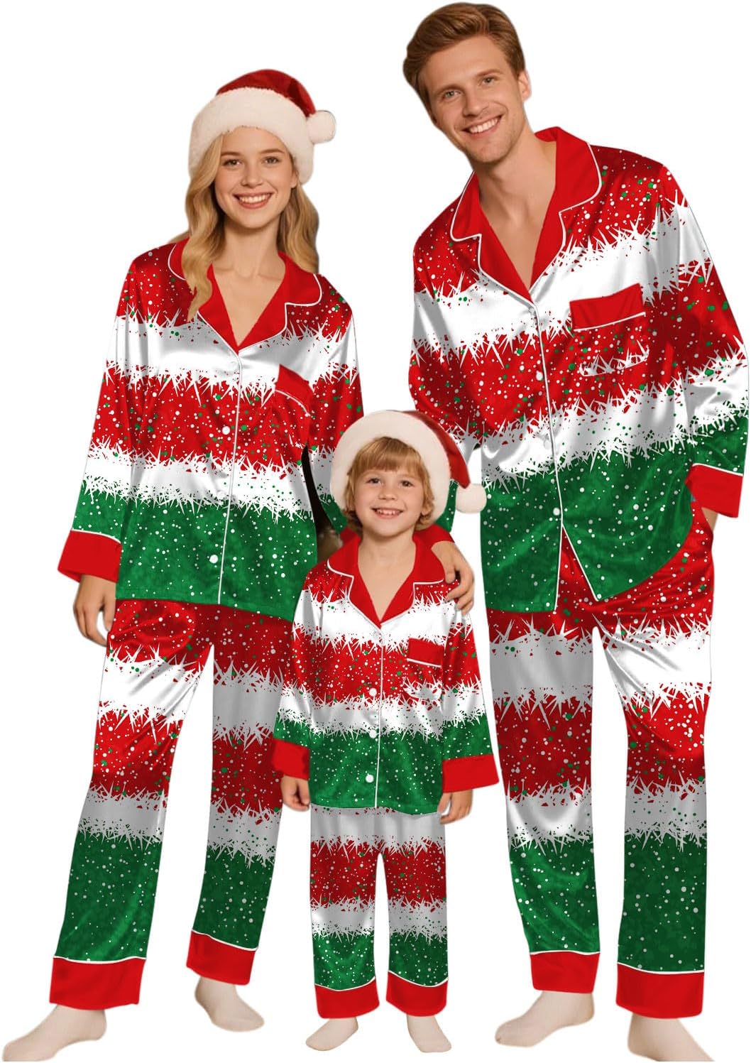 Family Christmas Pajamas Matching Sets Satin Silk Xmas Jammies