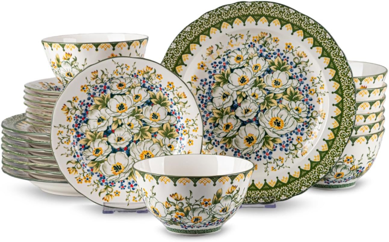 24-Piece Bohemian Floral Porcelain Dinnerware Set for 8