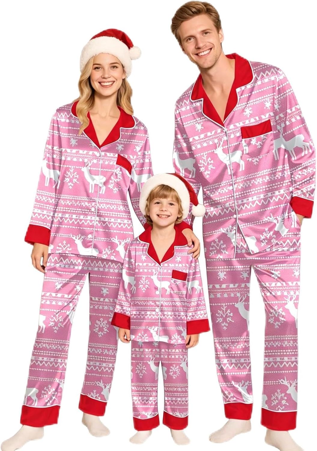 Family Christmas Pajamas Matching Sets Satin Silk Xmas Jammies