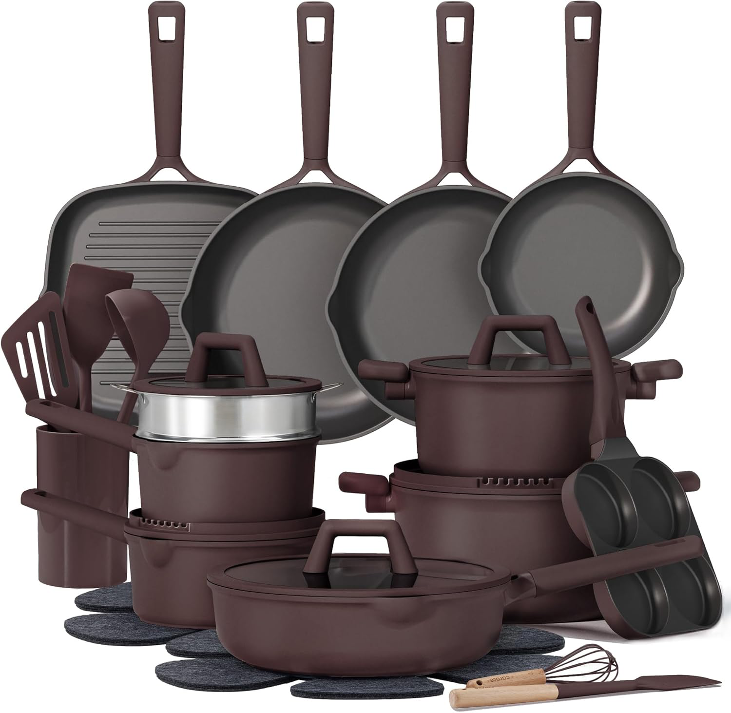 31PCS Pots and Pans Set, Nonstick Cookware Set Kitchen Non Stick Induction Titanium Cookware Non-toxic Granite Cooking set, PFOA Free