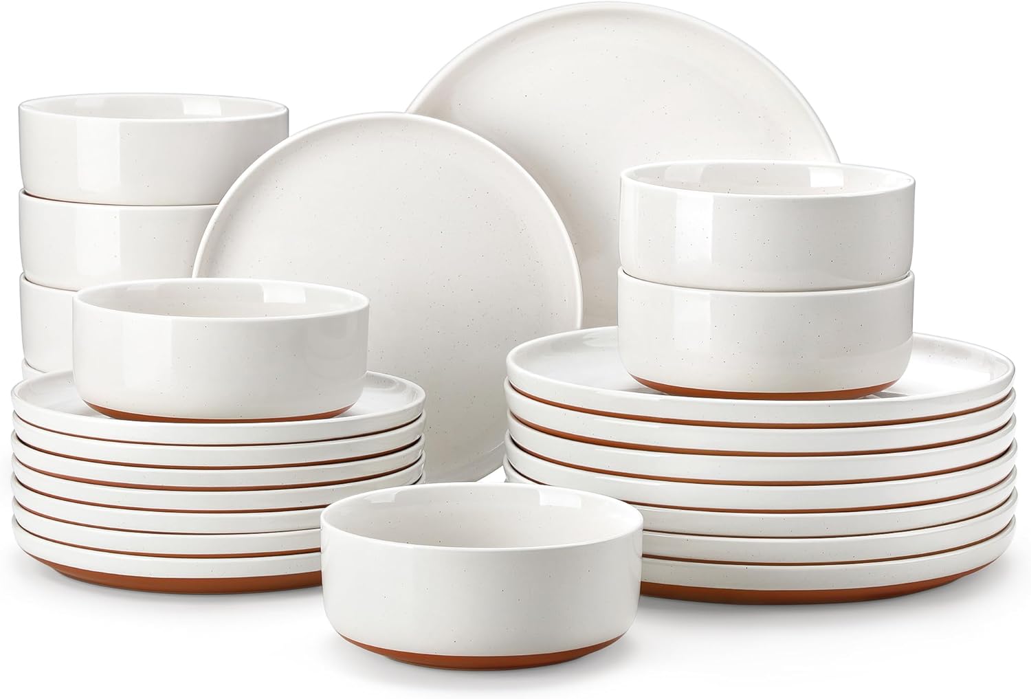 Plates and Bowls Sets, 18 Pieces Modern Ceramic Dinnerware Set for 6 Kitchen Dinner Set Stoneware Dishware Dishes Set Microwave and Dishwasher Safe, White, Series TARA