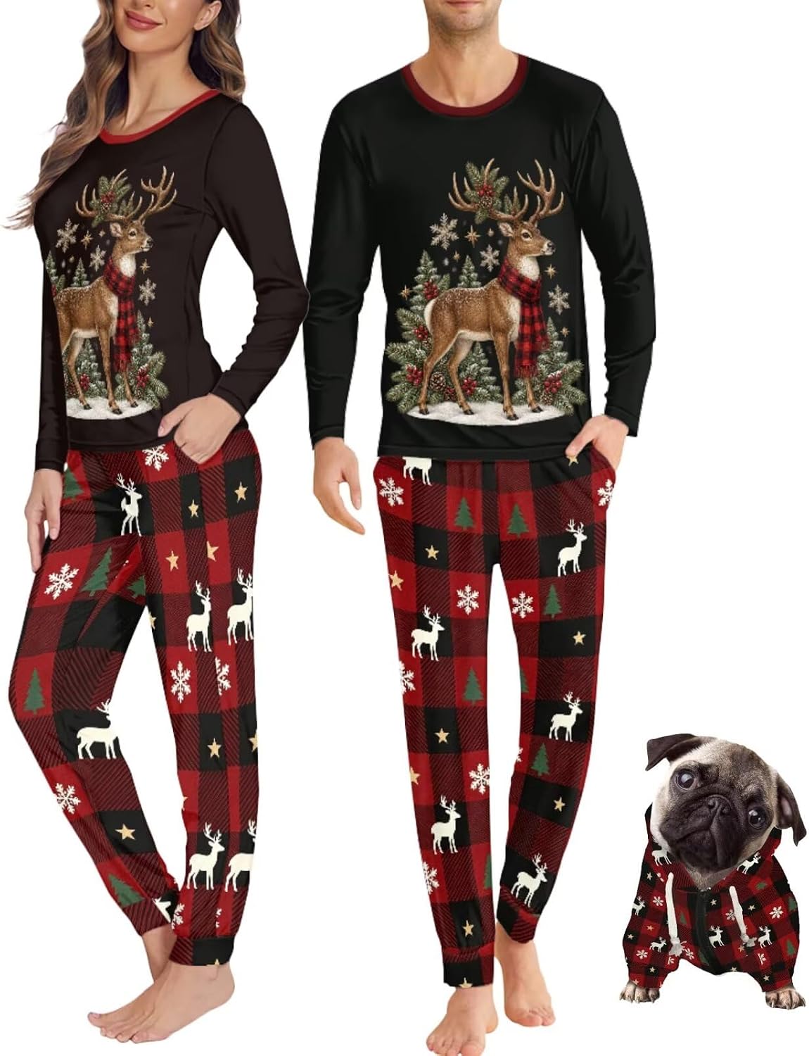 Christmas Pajamas for Couples with Dog Hoodie