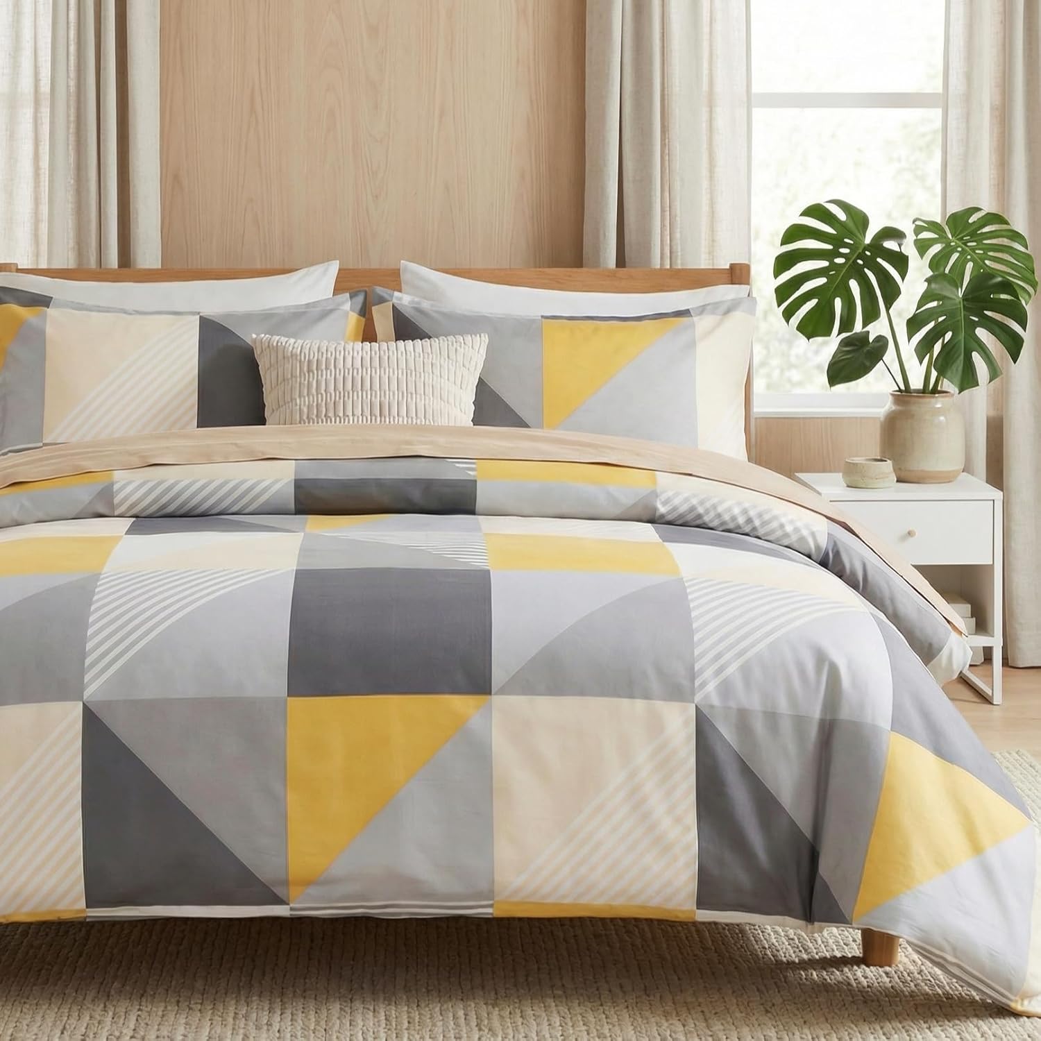 100% Cotton Duvet Cover Queen Size, Black and White Leaf Pattern Bedding Set with Zipper Closure, 3 Pcs Breathable and Soft Floral Duvet Cover for All Season