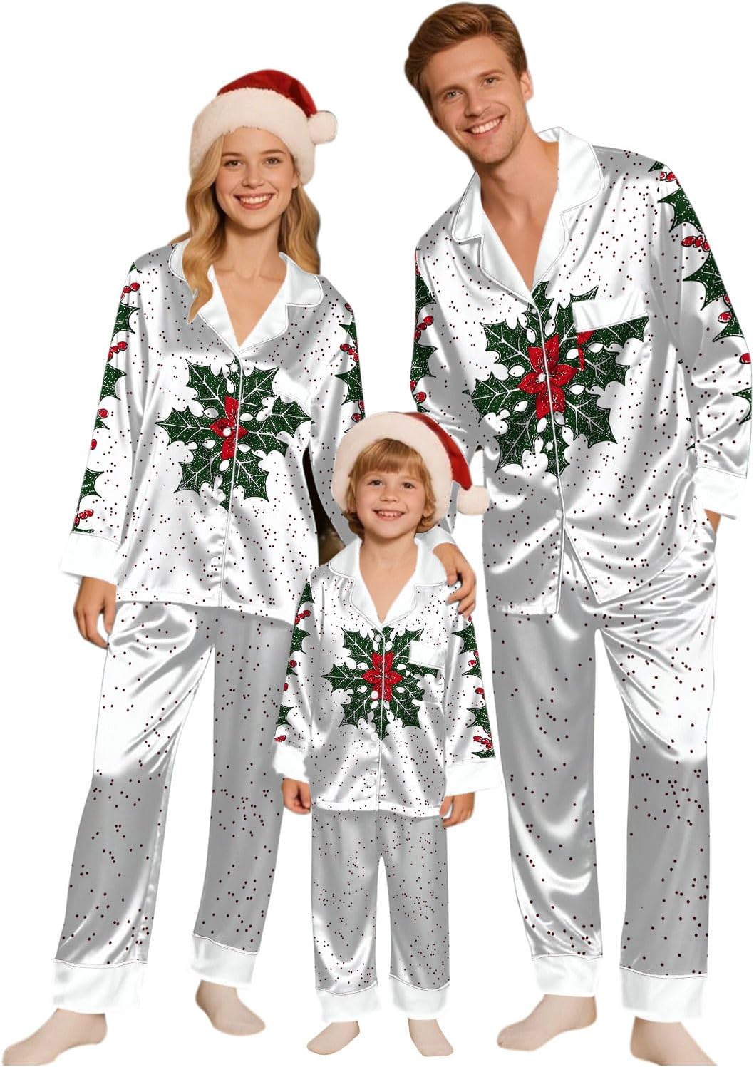 Family Christmas Pajamas Matching Sets Satin Silk Xmas Jammies