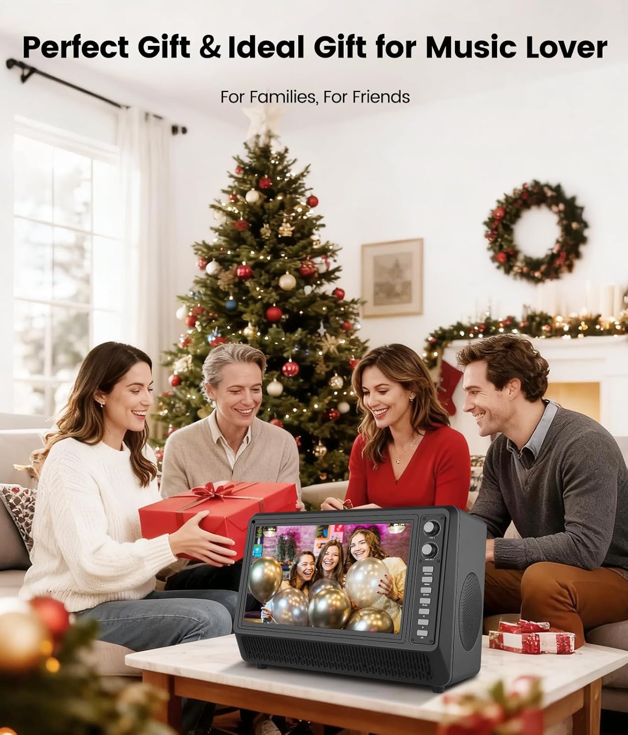 15.6 inch Smart Karaoke Machine for Adults with Lyrics Display, 200W Peak Power,Bluetooth Karaoke Speaker with 2 Microphones,Supports HDMI/USB/AUX Bluetooth Karaoke Machine for Home Party Camping