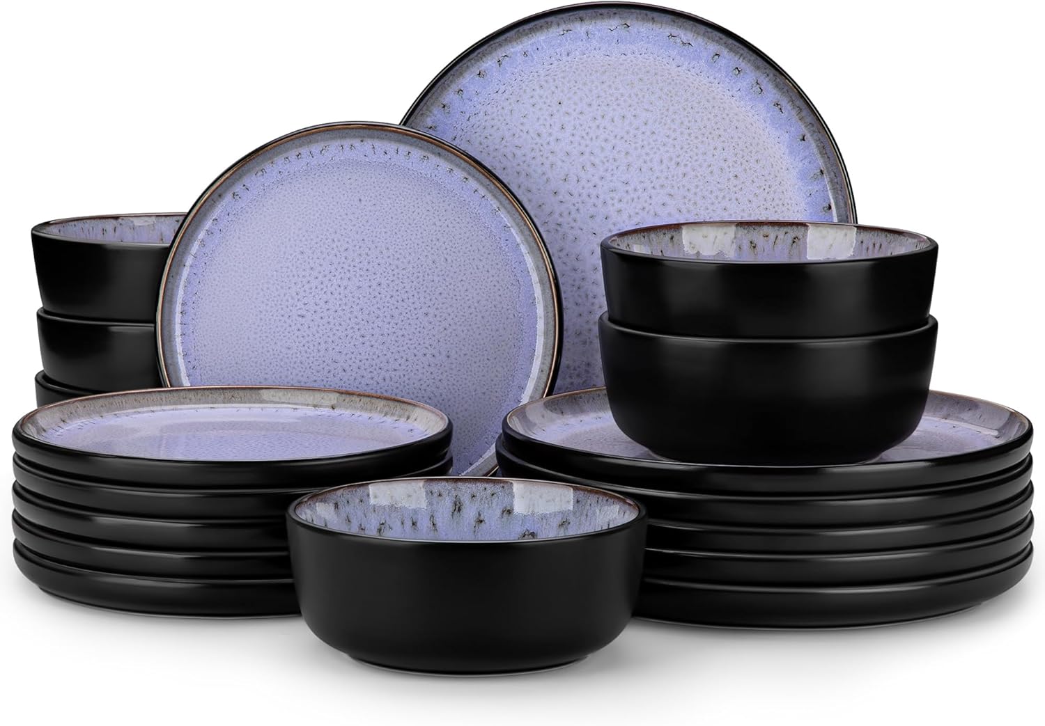 24-Piece Stoneware Dinnerware Set for 8 – Cream Plates & Bowls, Microwave & Dishwasher Safe, AMBER Series
