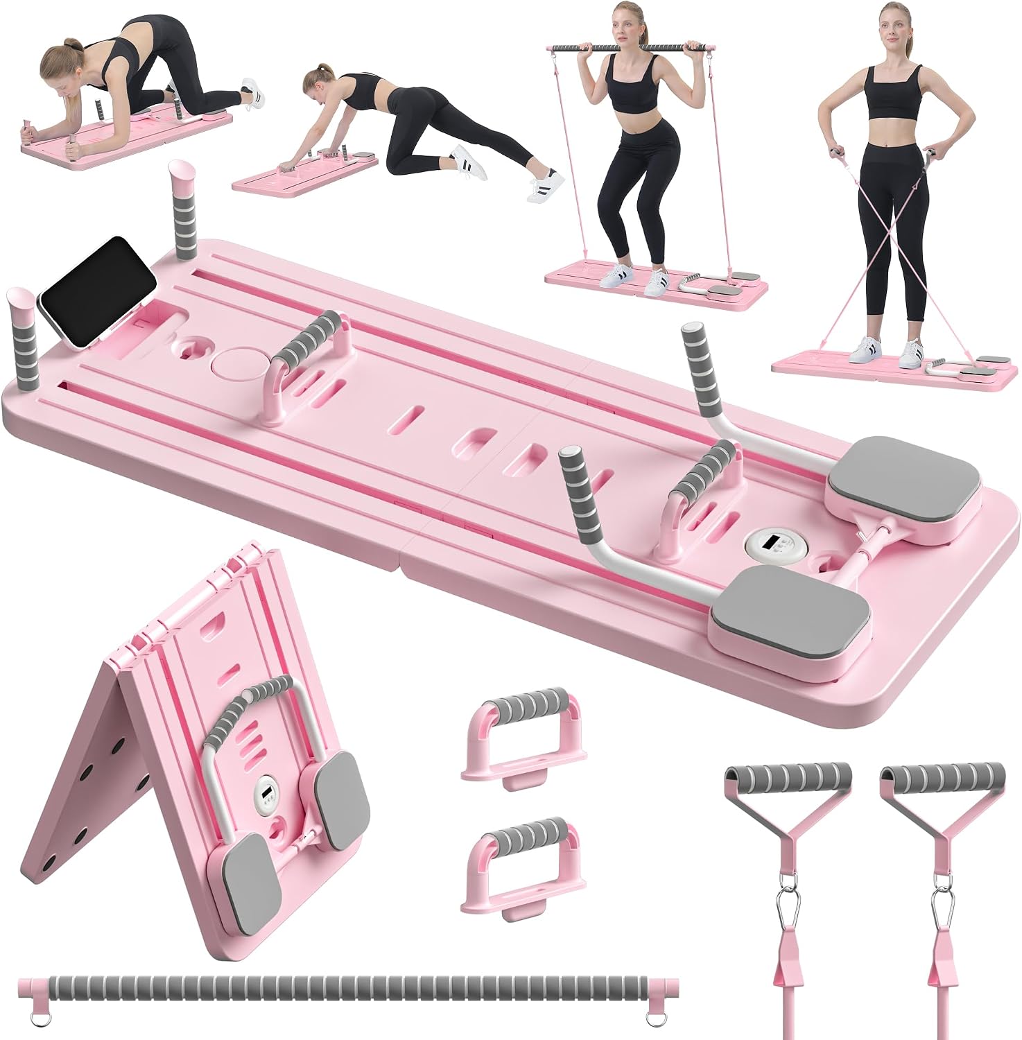 Pilates Board - Pilates Reformer Set, Multi-Purpose Foldable Pilates Reformer Board for Home, 5 in 1 Pilates Sliding Board