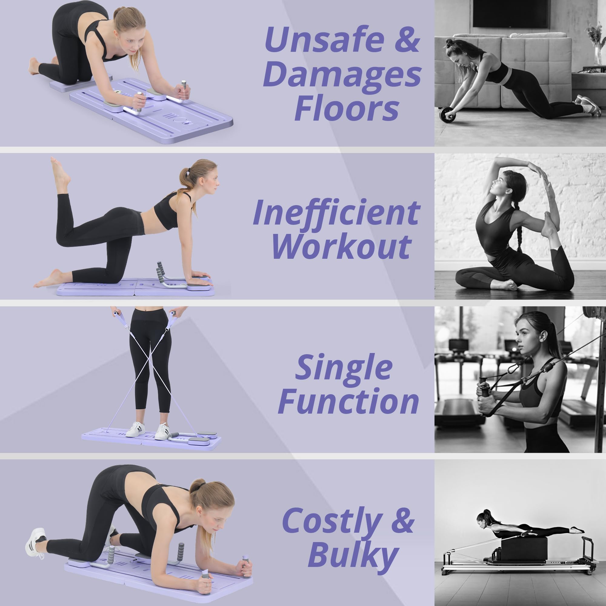 Pilates Board - Pilates Reformer Set, Multi-Purpose Foldable Pilates Reformer Board for Home, 5 in 1 Pilates Sliding Board