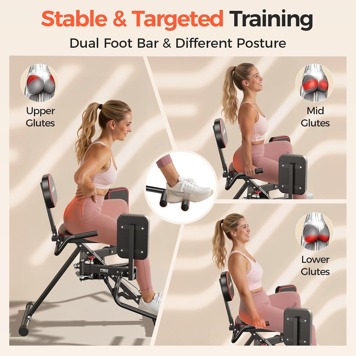 HA1 2-in-1 Hip Abductor and Adductor Machine, Glute & Inner Thigh Workout Equipment for Home Gym, Leg Workout and Booty Builder with 6 Adjustable Resistance Bands and Dual Foot Bar