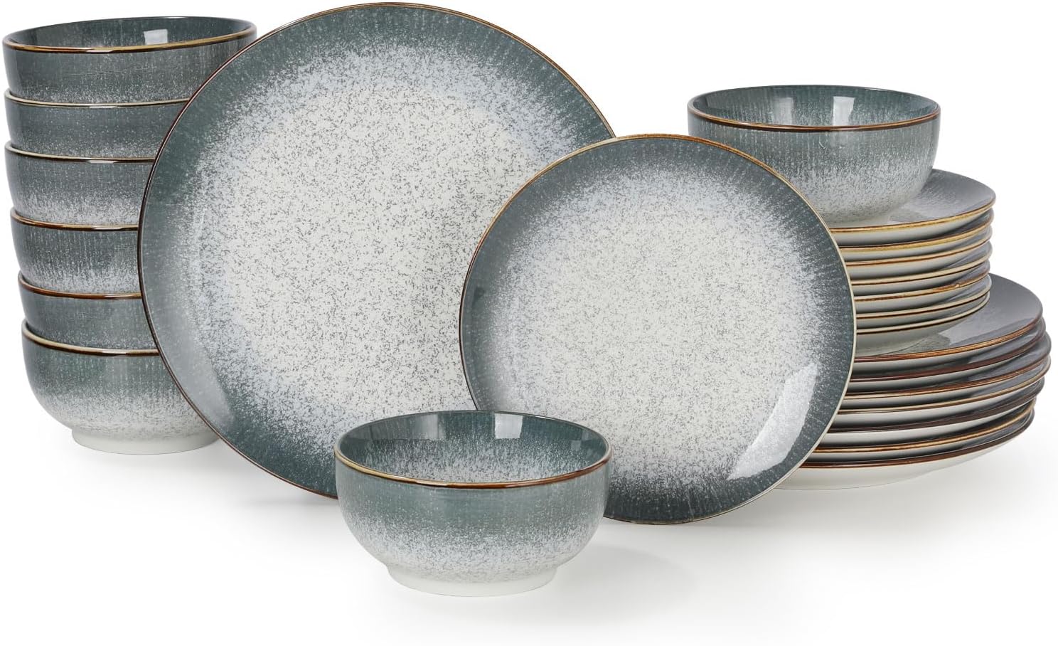 24 Piece Dinnerware Sets for 8, Porcelain Plates and Bowls Set for Kitchen, Housewaring Gift, Chip and Scratch Resistant, Easy Cleaning Dishes Set, Stack Compactly Dishware, Bohemian