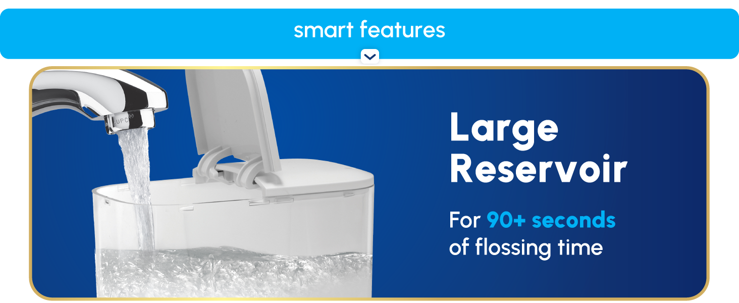 Image of Waterpik water reservoir with text reading large reservoir.