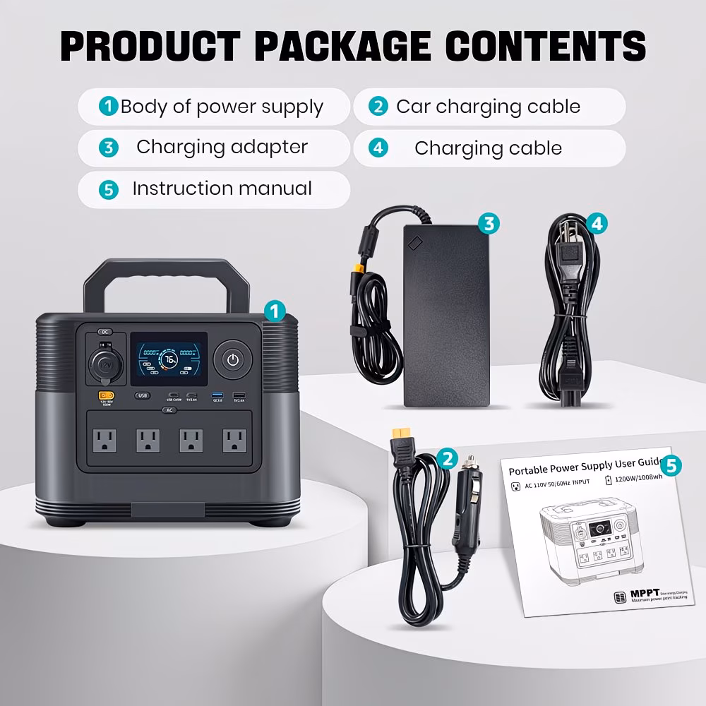     power supply outdoor portable mobile power, 1800w/1008wh/315000mah lithium iron phosphate battery, with lcd display, 4 outlets, dual usb and dual type-c, suitable for cars, vehicles, rvs, outdoors, and home Product details 1