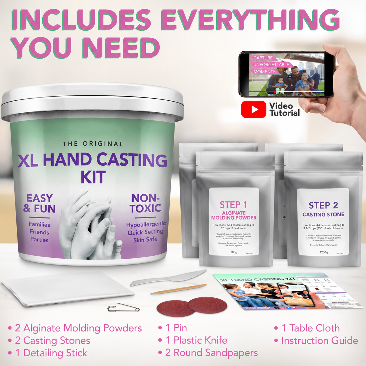 XL Hand Casting Kit for Family - Extra Large Mold, Up to 6 Hands