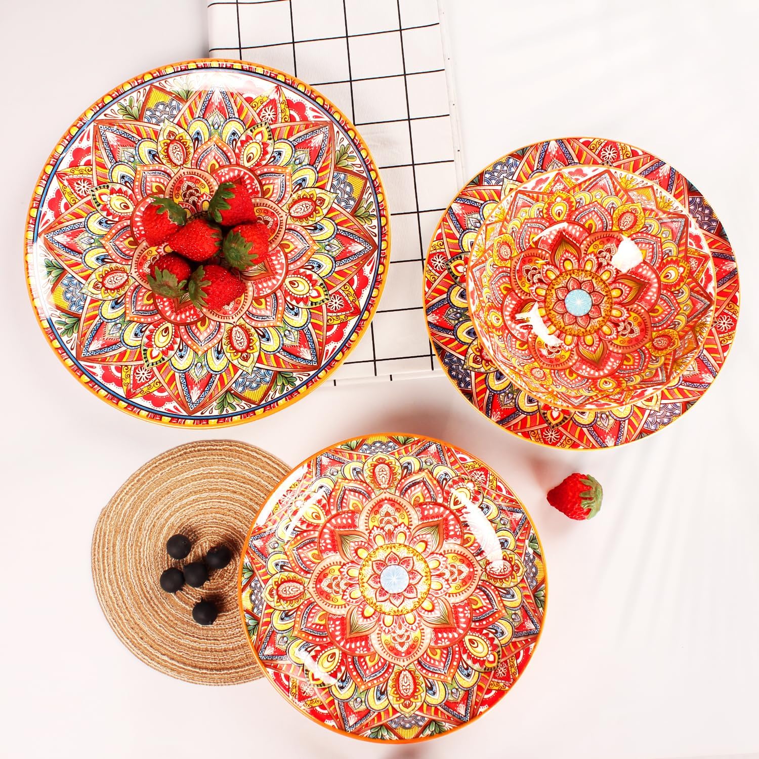 16-Piece Mandala Boho Dinnerware Set for 4