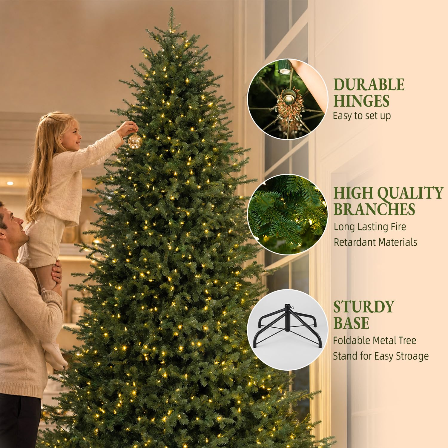 12ft Prelit Luxury Christmas Tree with Remote, Quick Connect