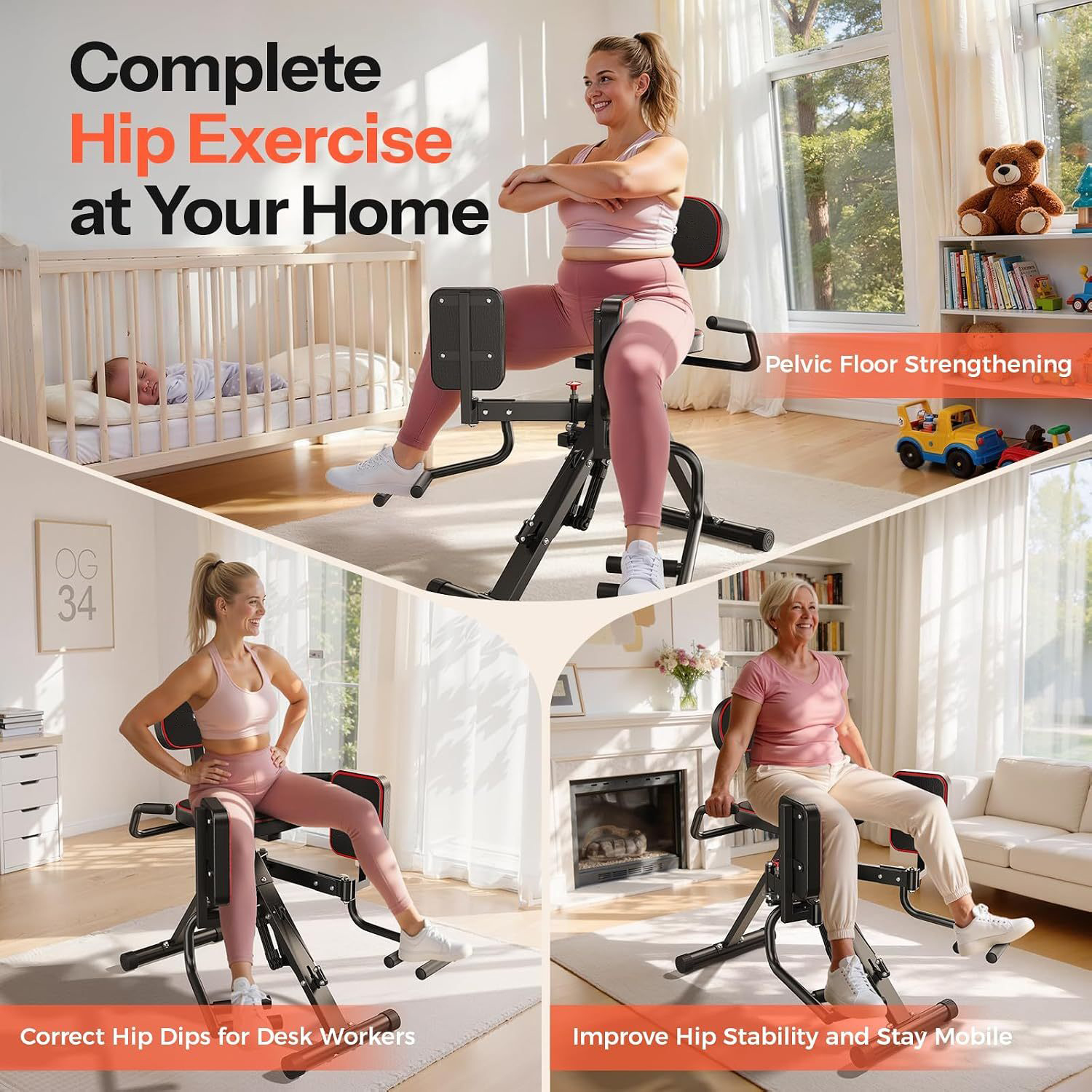 HA1 2-in-1 Hip Abductor and Adductor Machine, Glute & Inner Thigh Workout Equipment for Home Gym, Leg Workout and Booty Builder with 6 Adjustable Resistance Bands and Dual Foot Bar