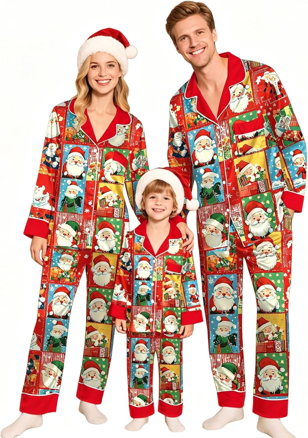 Family Christmas Pajamas Matching Sets Satin Silk Xmas Jammies