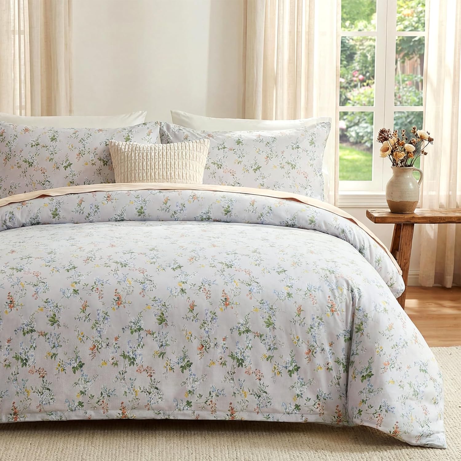 100% Cotton Duvet Cover Queen Size, Black and White Leaf Pattern Bedding Set with Zipper Closure, 3 Pcs Breathable and Soft Floral Duvet Cover for All Season