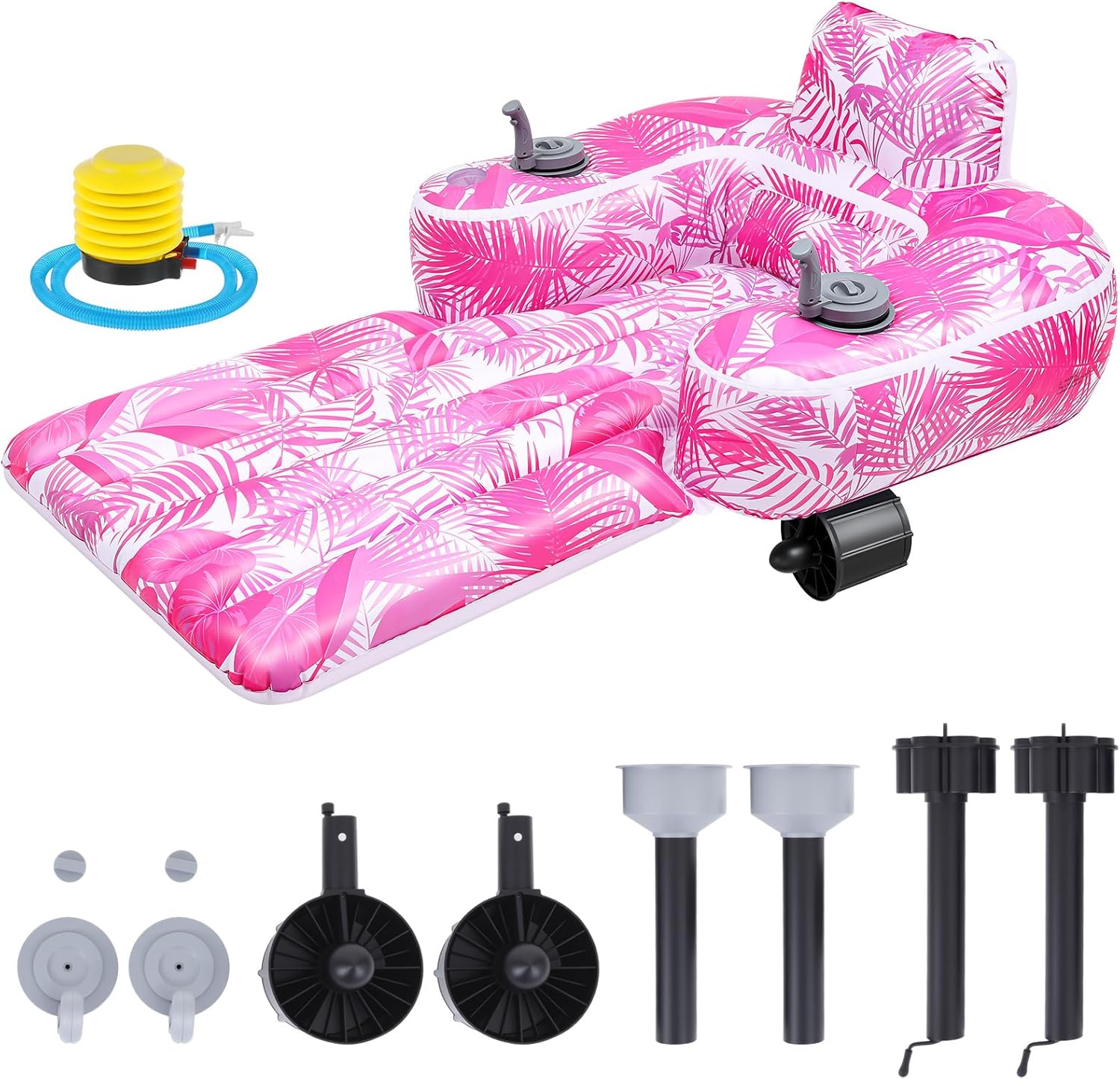 Motorized Pool Float for Adults, Inflatable Pool Lounger with Built in Dual Motor, Cup Holders, Backrest, Foot Pump for Lake, Beach, Summer Party