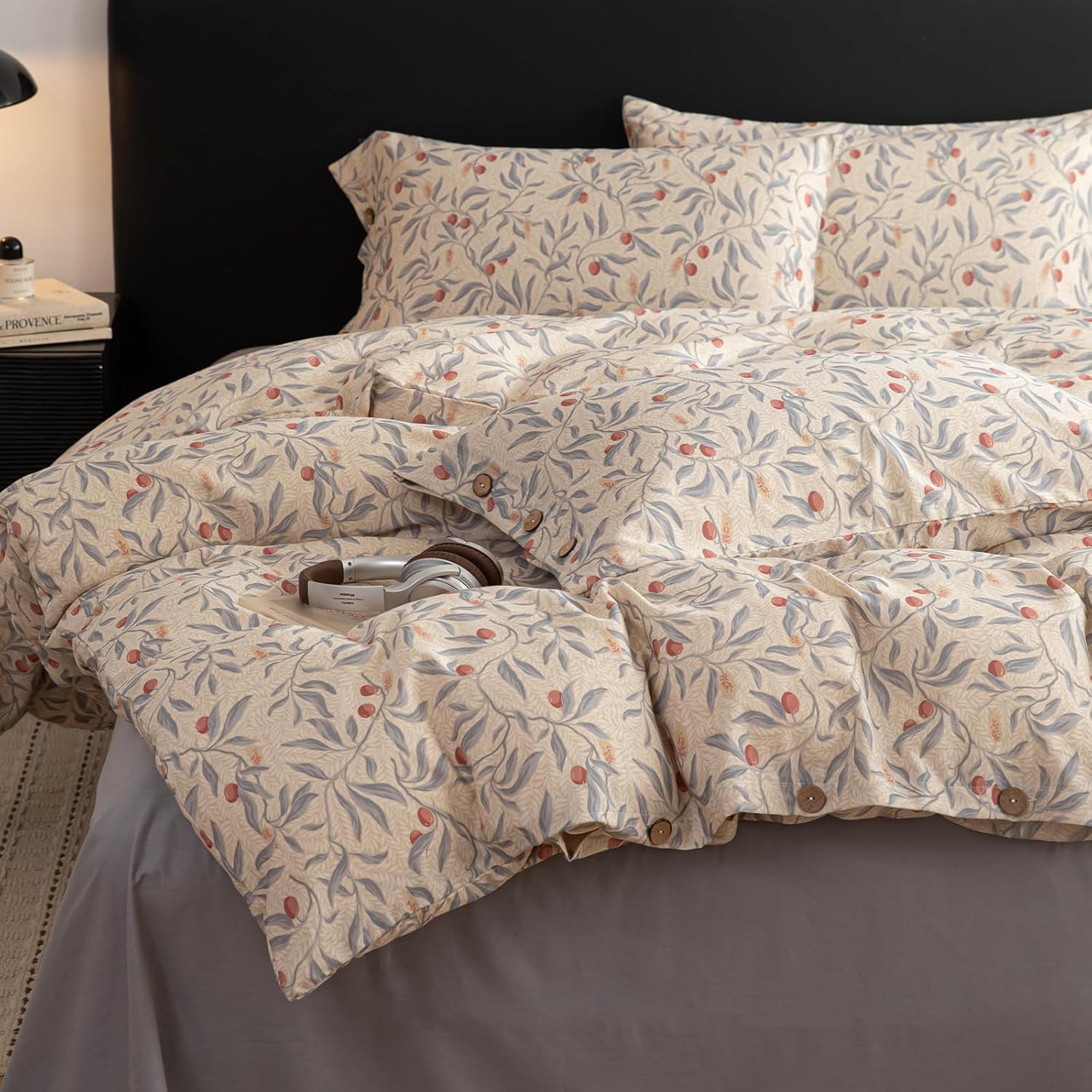 Duvet Cover Set King Size Bird Flower Pattern Soft Long Staple Cotton Floral Bedding Comforter Cover Set with Zipper Ties for Women and Men, Ultra Soft, Breathable, Easy Care-King Size