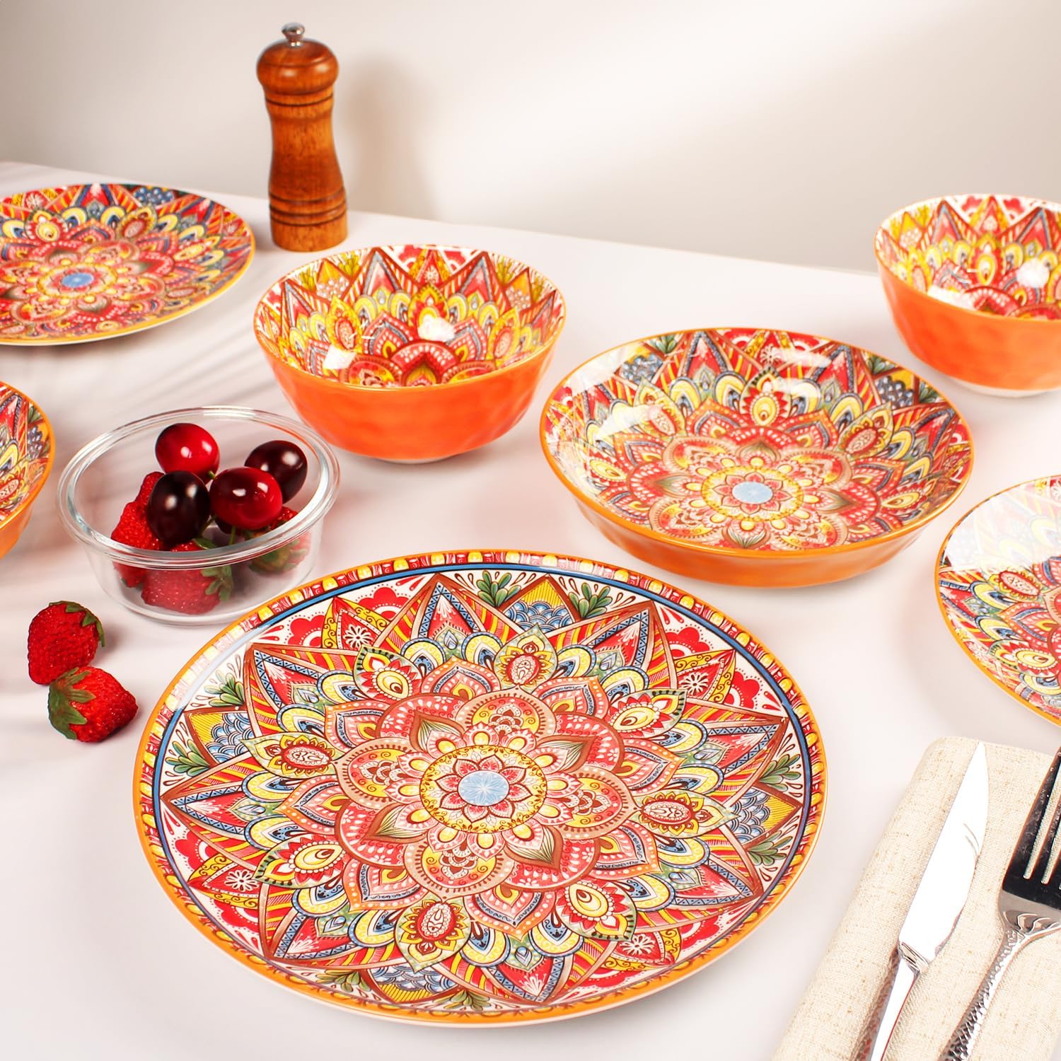 16-Piece Mandala Boho Dinnerware Set for 4
