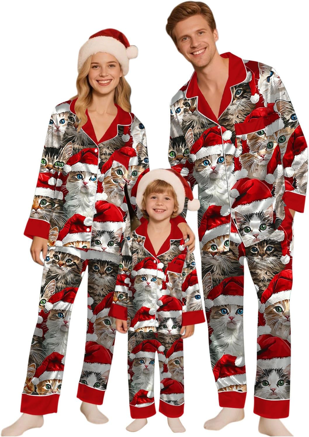 Family Christmas Pajamas Matching Sets Satin Silk Xmas Jammies
