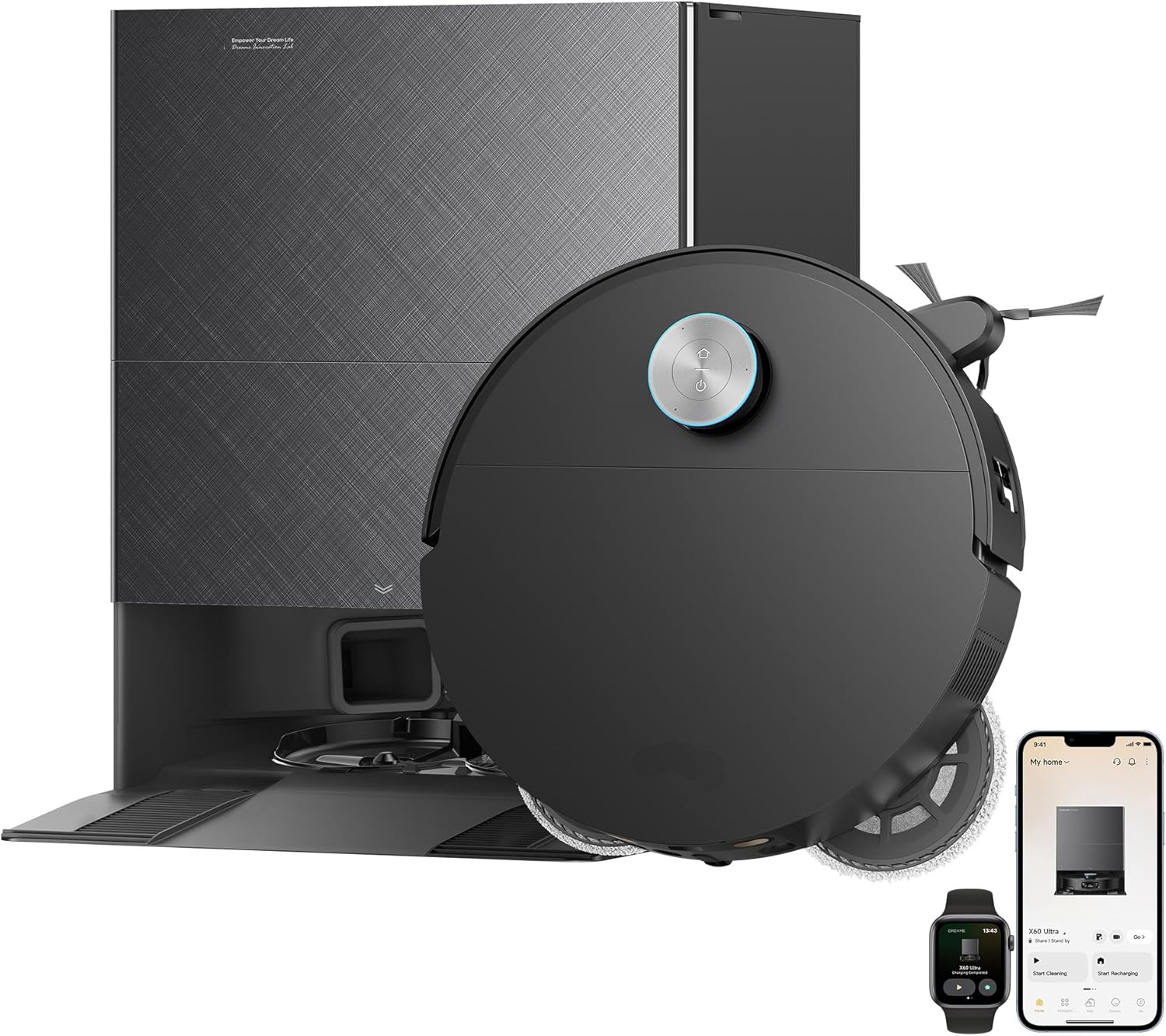 X60 Ultra Robot Vacuum and Mop, 3.13in Ultra-Thin Design, 3.47in Obstacle Clearing, 35,000Pa Suction, Self Emptying&Refilling, Mop Self-Cleaning, 100% Detangling, 280+Obstacle Avoidance, Black