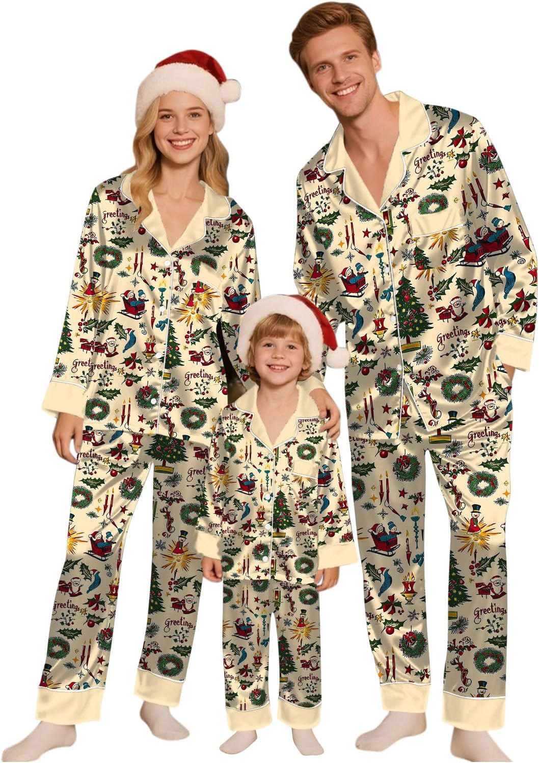 Family Christmas Pajamas Matching Sets Satin Silk Xmas Jammies
