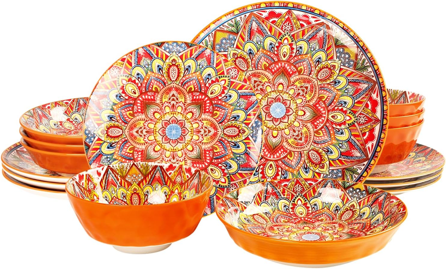 16-Piece Mandala Boho Dinnerware Set for 4