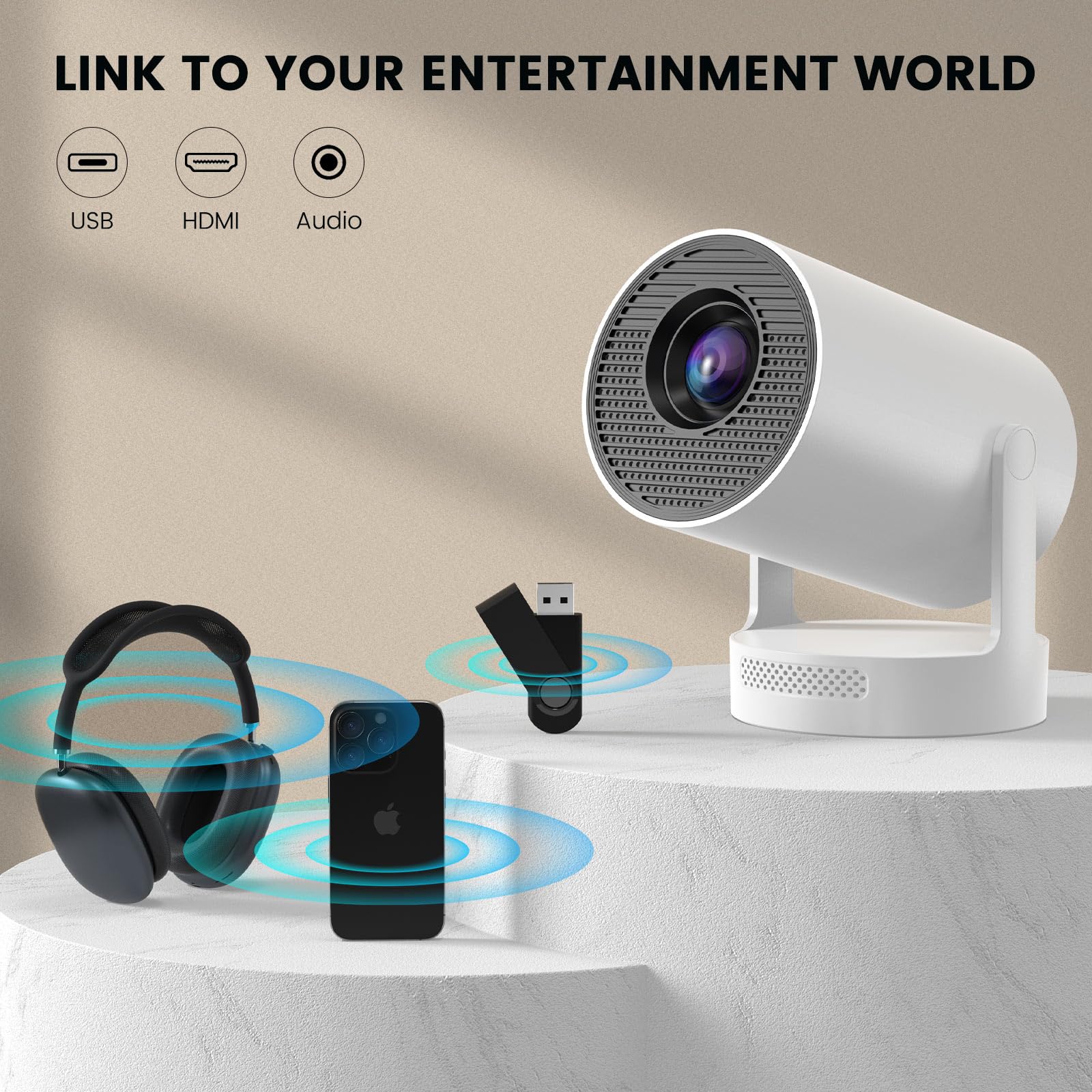 Smart Portable 4K Projector with 210° Rotation & Android 11
