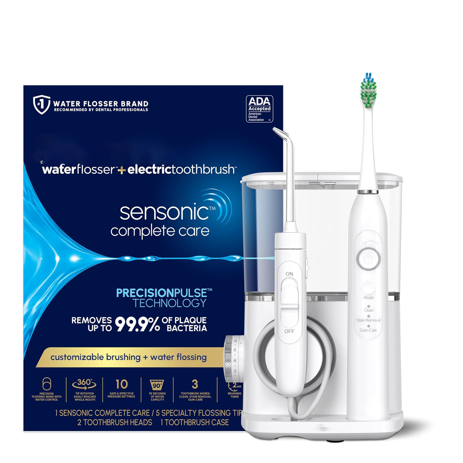  Sensonic Complete Care Water Flosser and Rechargeable Electric Toothbrush Combo Set for Teeth Cleaning and Flossing, CC-04, White, Packaging May Vary
