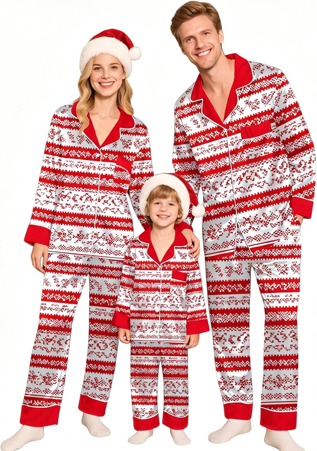 Family Christmas Pajamas Matching Sets Satin Silk Xmas Jammies