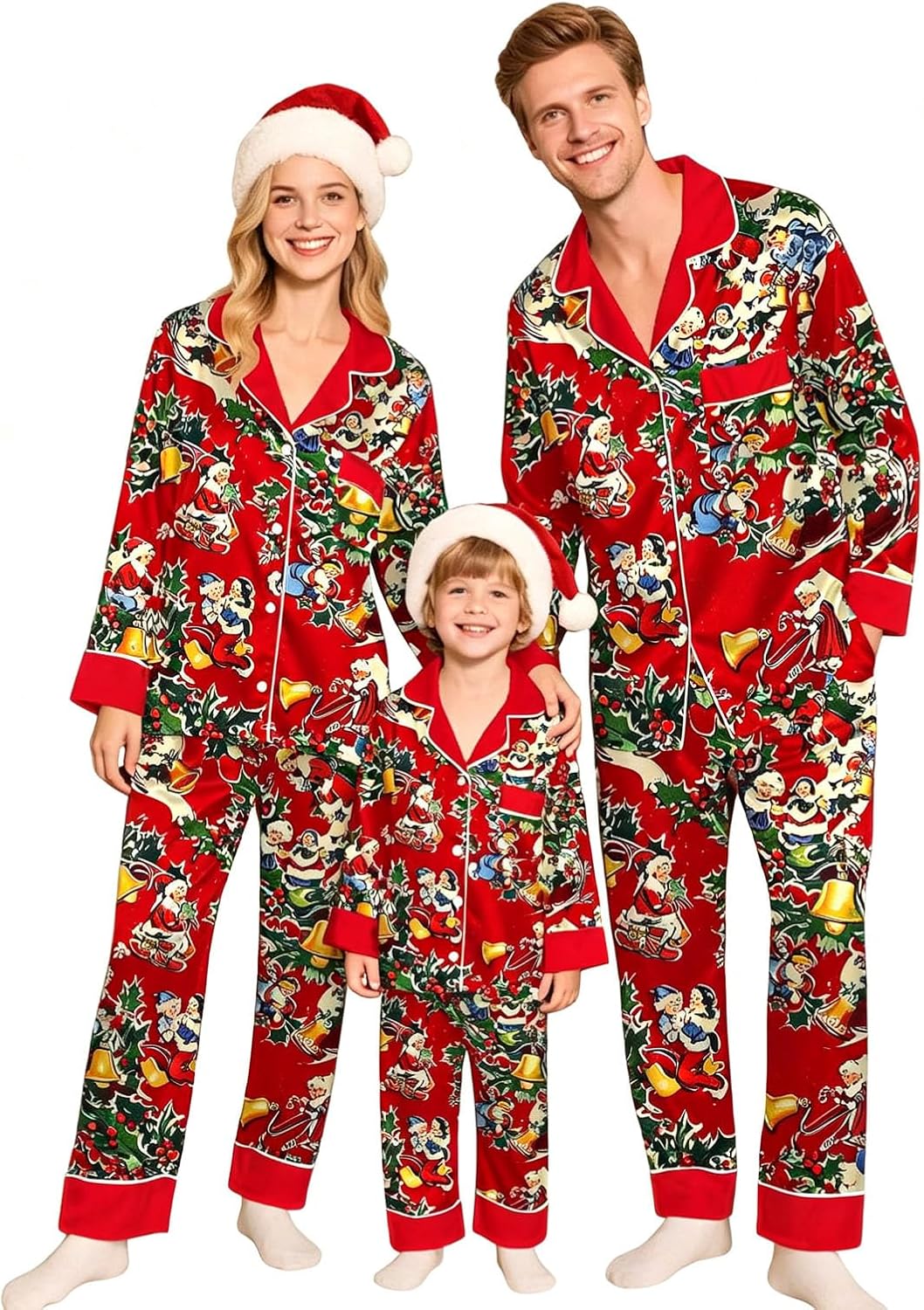 Family Christmas Pajamas Matching Sets Satin Silk Xmas Jammies