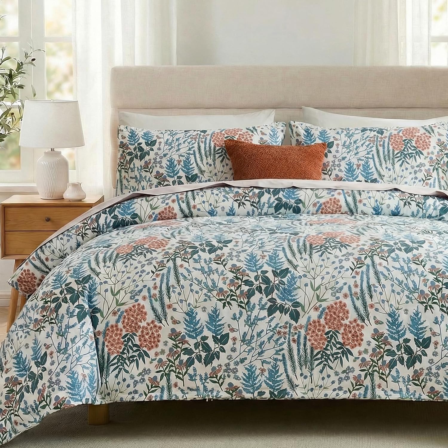 100% Cotton Duvet Cover Queen Size, Black and White Leaf Pattern Bedding Set with Zipper Closure, 3 Pcs Breathable and Soft Floral Duvet Cover for All Season