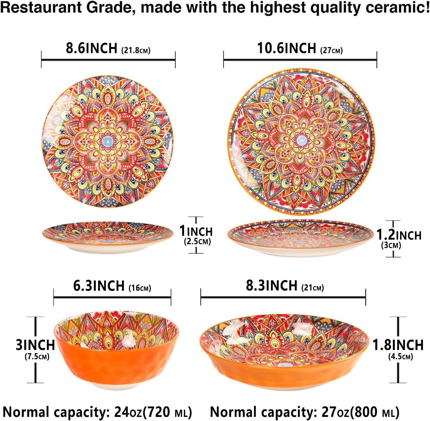 16-Piece Mandala Boho Dinnerware Set for 4