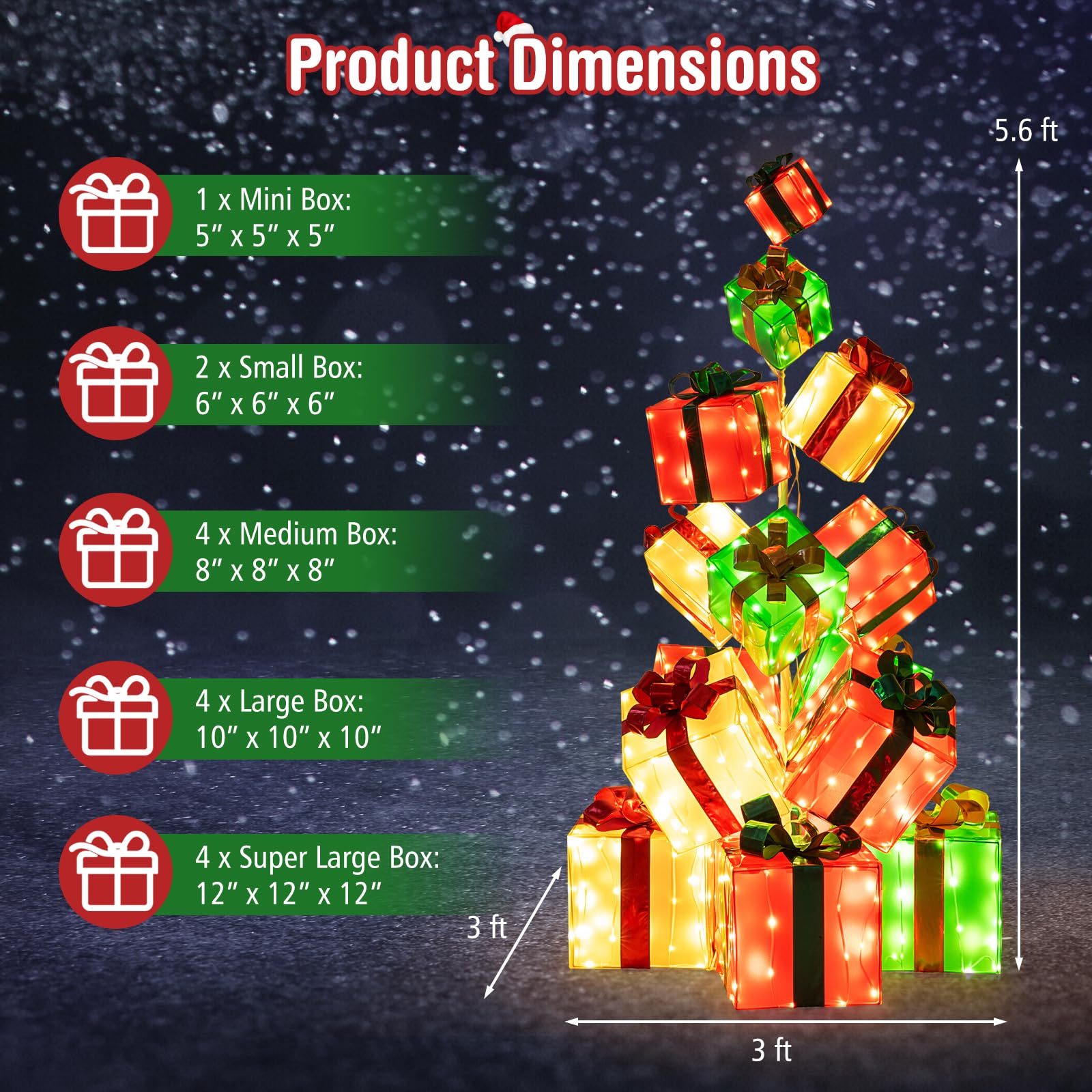 5.6 FT Christmas Lighted Gift Box Tower, 15 PCS Stacked Boxes Tree