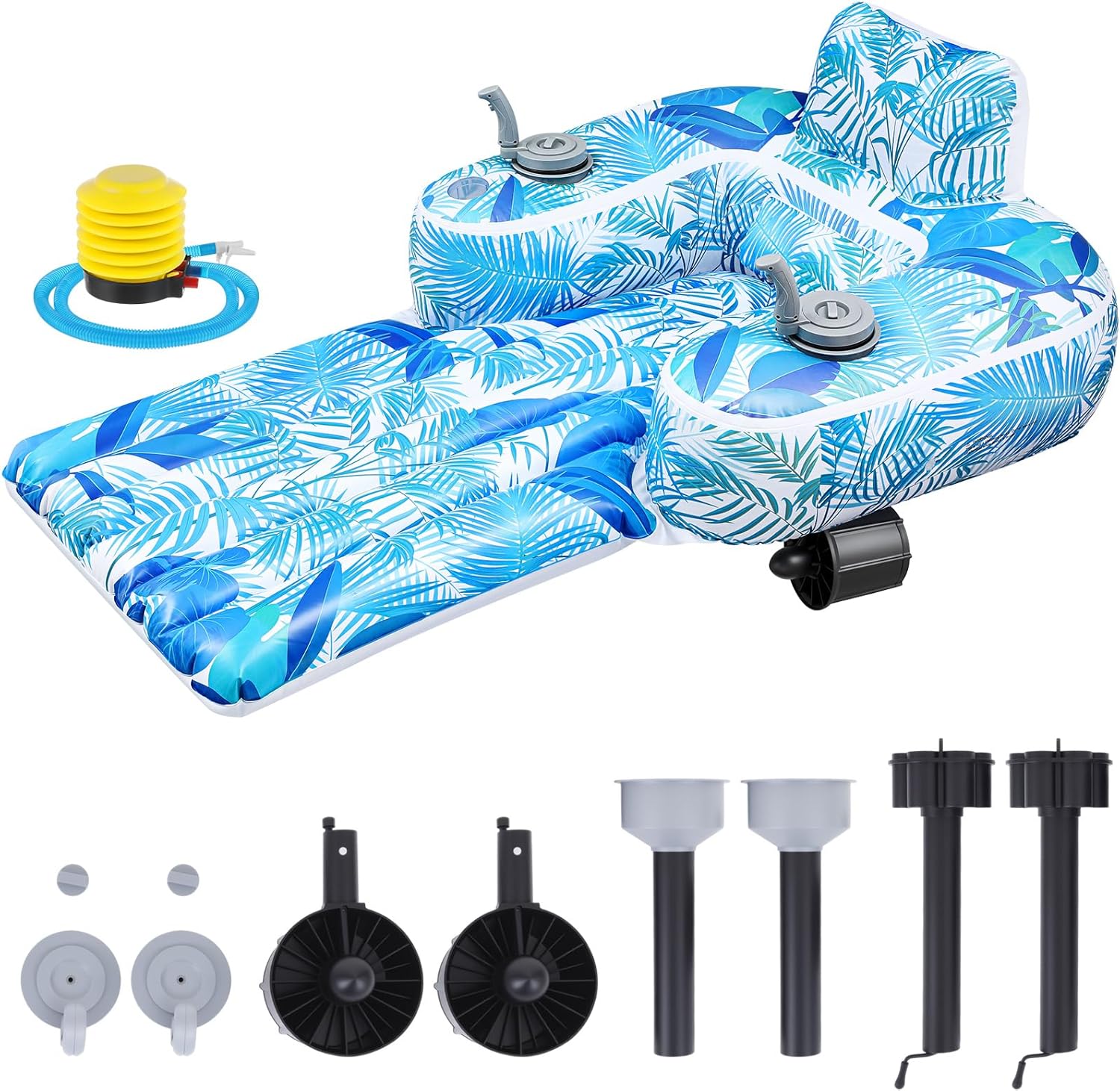 Motorized Pool Float for Adults, Inflatable Pool Lounger with Built in Dual Motor, Cup Holders, Backrest, Foot Pump for Lake, Beach, Summer Party