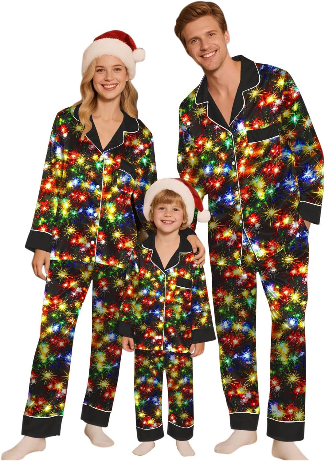 Family Christmas Pajamas Matching Sets Satin Silk Xmas Jammies