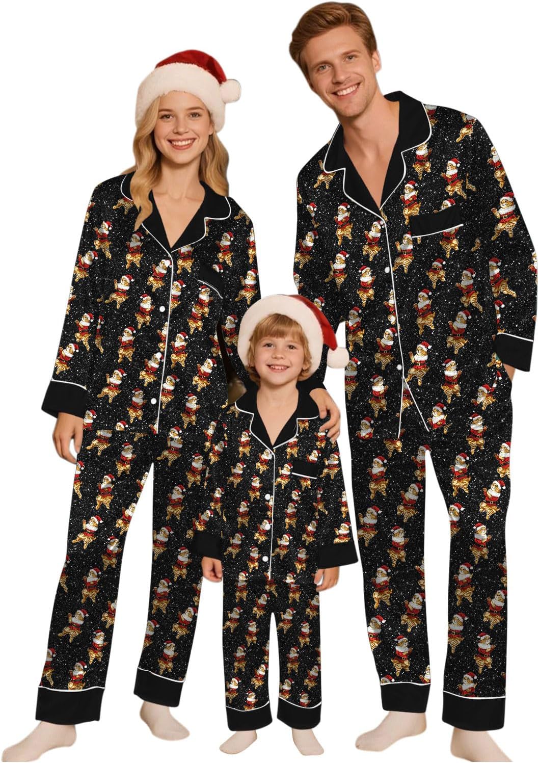 Family Christmas Pajamas Matching Sets Satin Silk Xmas Jammies