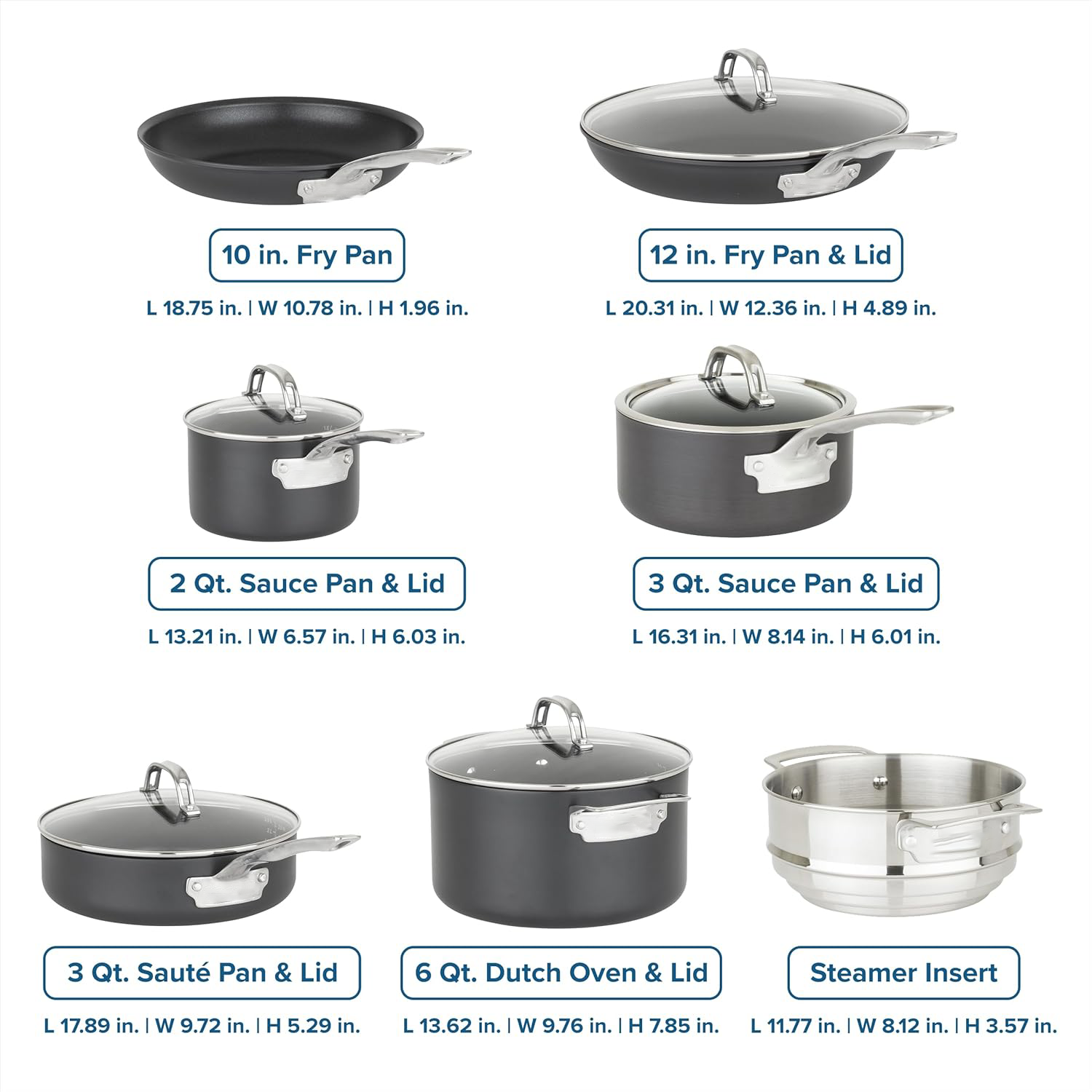 Cookware Set, 12 Piece Hard Anodized Ceramic Nonstick Kitchen Cookware with Glass Lids, Made without PFAS, Oven Safe, Induction Ready