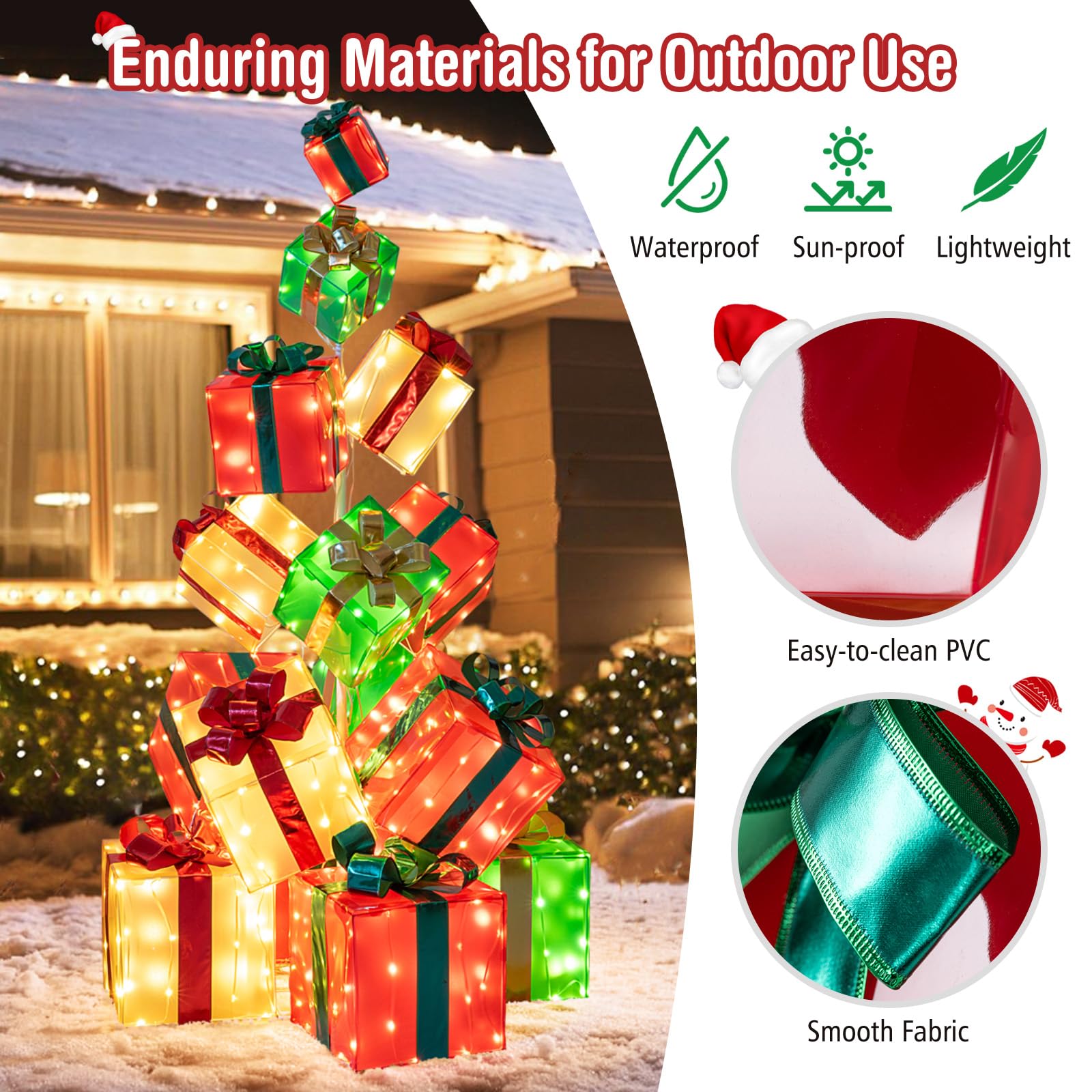5.6 FT Christmas Lighted Gift Box Tower, 15 PCS Stacked Boxes Tree
