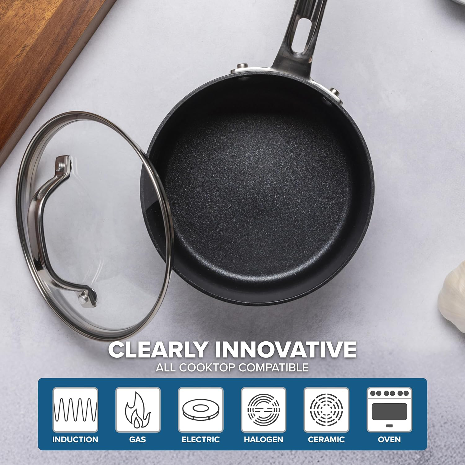 Cookware Set, 12 Piece Hard Anodized Ceramic Nonstick Kitchen Cookware with Glass Lids, Made without PFAS, Oven Safe, Induction Ready