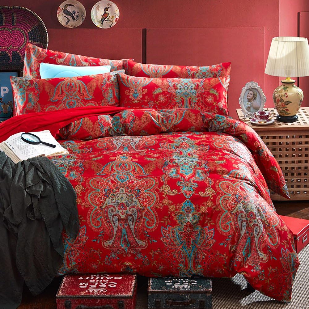 Duvet Cover Set King Size Bird Flower Pattern Soft Long Staple Cotton Floral Bedding Comforter Cover Set with Zipper Ties for Women and Men, Ultra Soft, Breathable, Easy Care-King Size