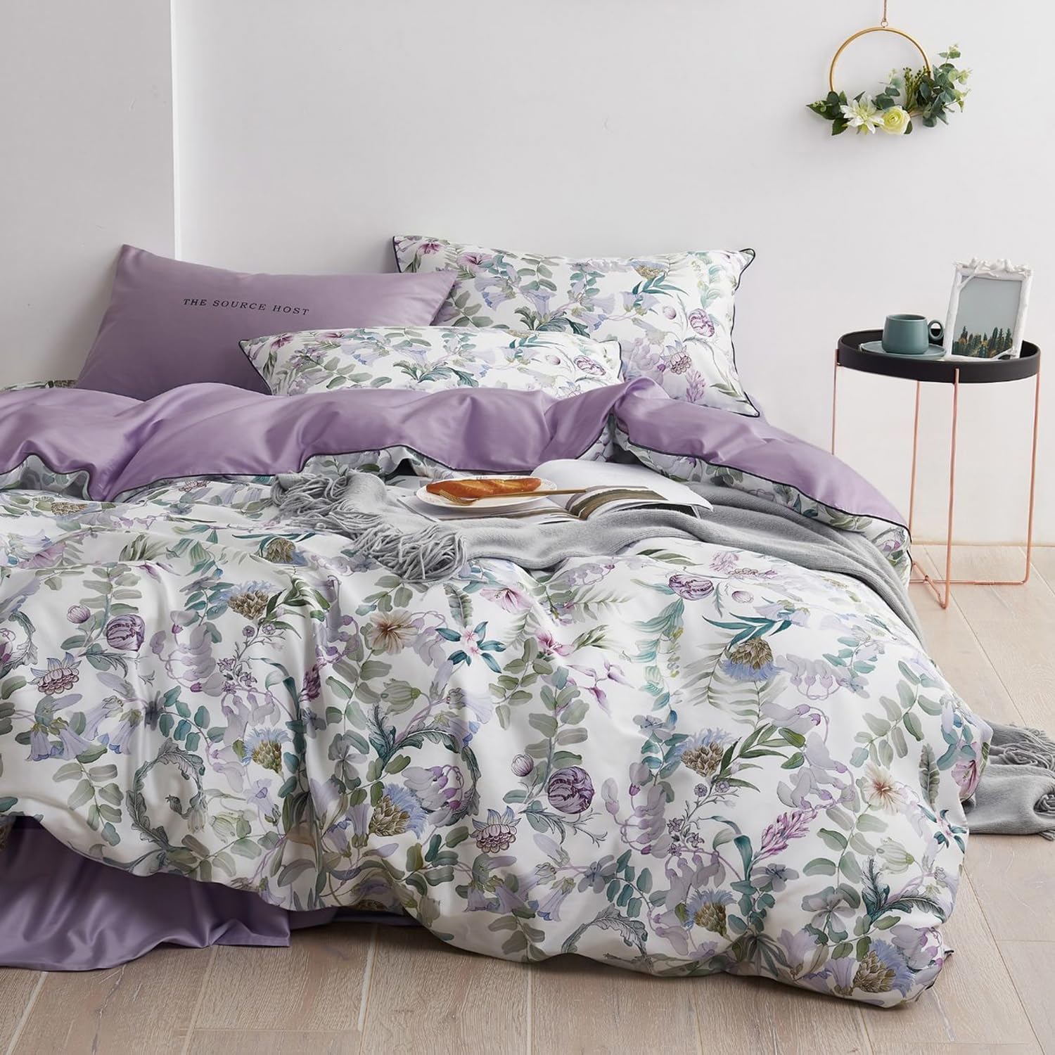 Duvet Cover Set King Size Bird Flower Pattern Soft Long Staple Cotton Floral Bedding Comforter Cover Set with Zipper Ties for Women and Men, Ultra Soft, Breathable, Easy Care-King Size