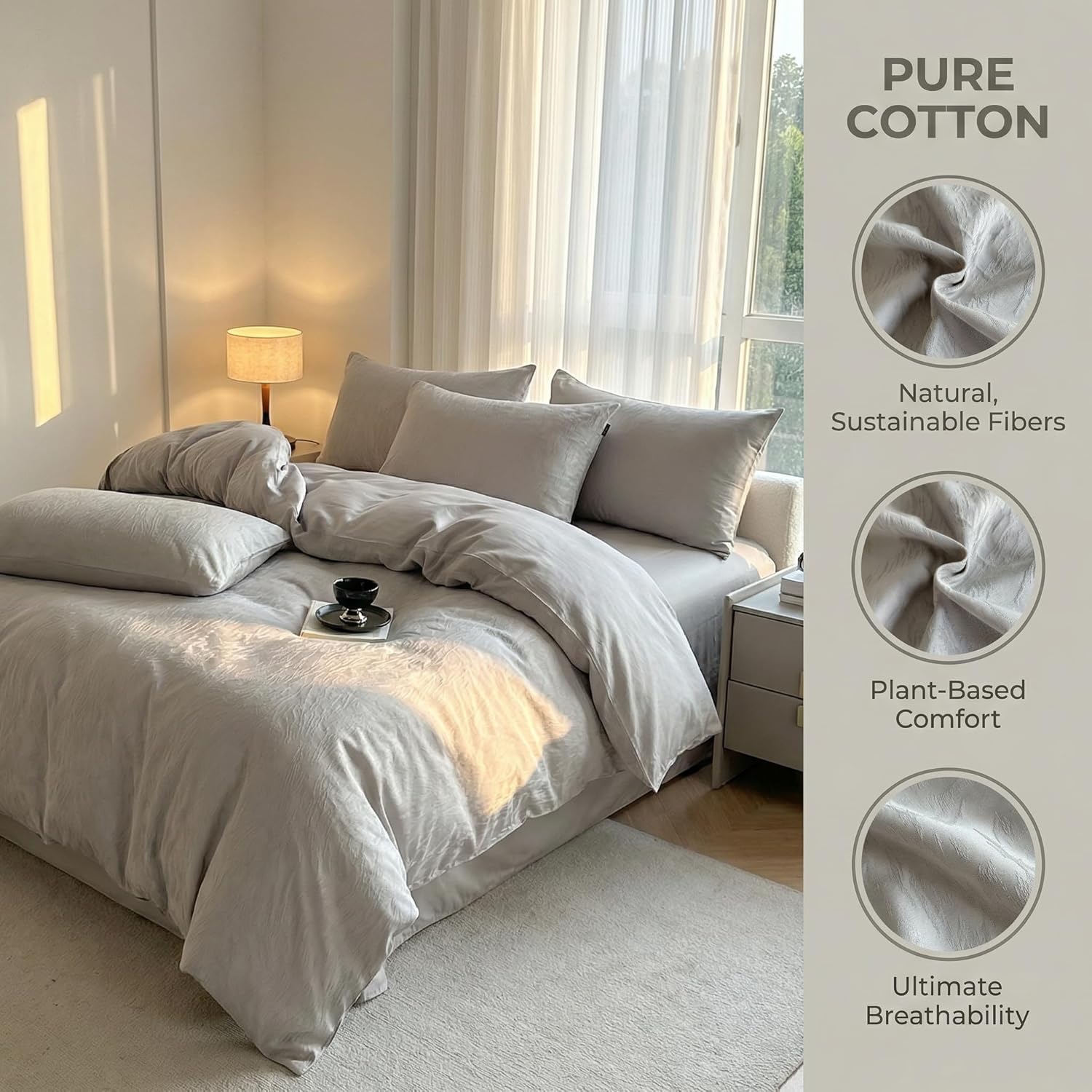 100% Pure Cotton Ultra Soft Bedding Collection, Includes Duvet Cover, Deep Pocket Fitted Sheet & 2 Pillowcases, Breathable & Durable, Perfect for All Season Year-Round Use